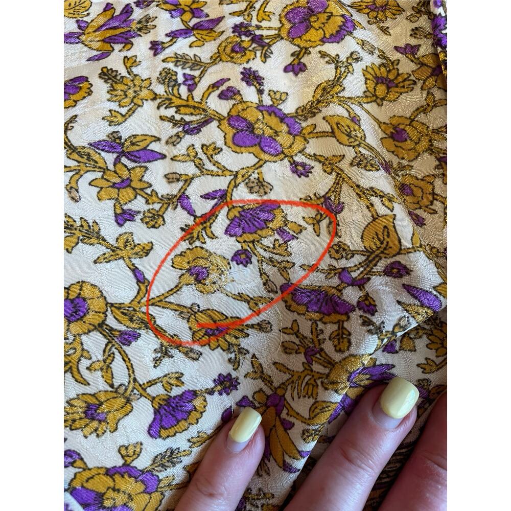 RAGA Bohemian Slit Sleeve Cold Shoulder Gold & Purple Floral Mini Dress Size XS - Picture 16 of 16